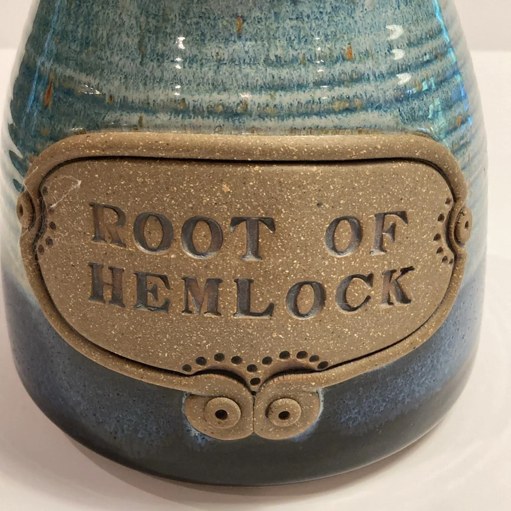 Handmade Novelty Print Saying Pottery Halloween Nature Outdoors Blues Greens Lid